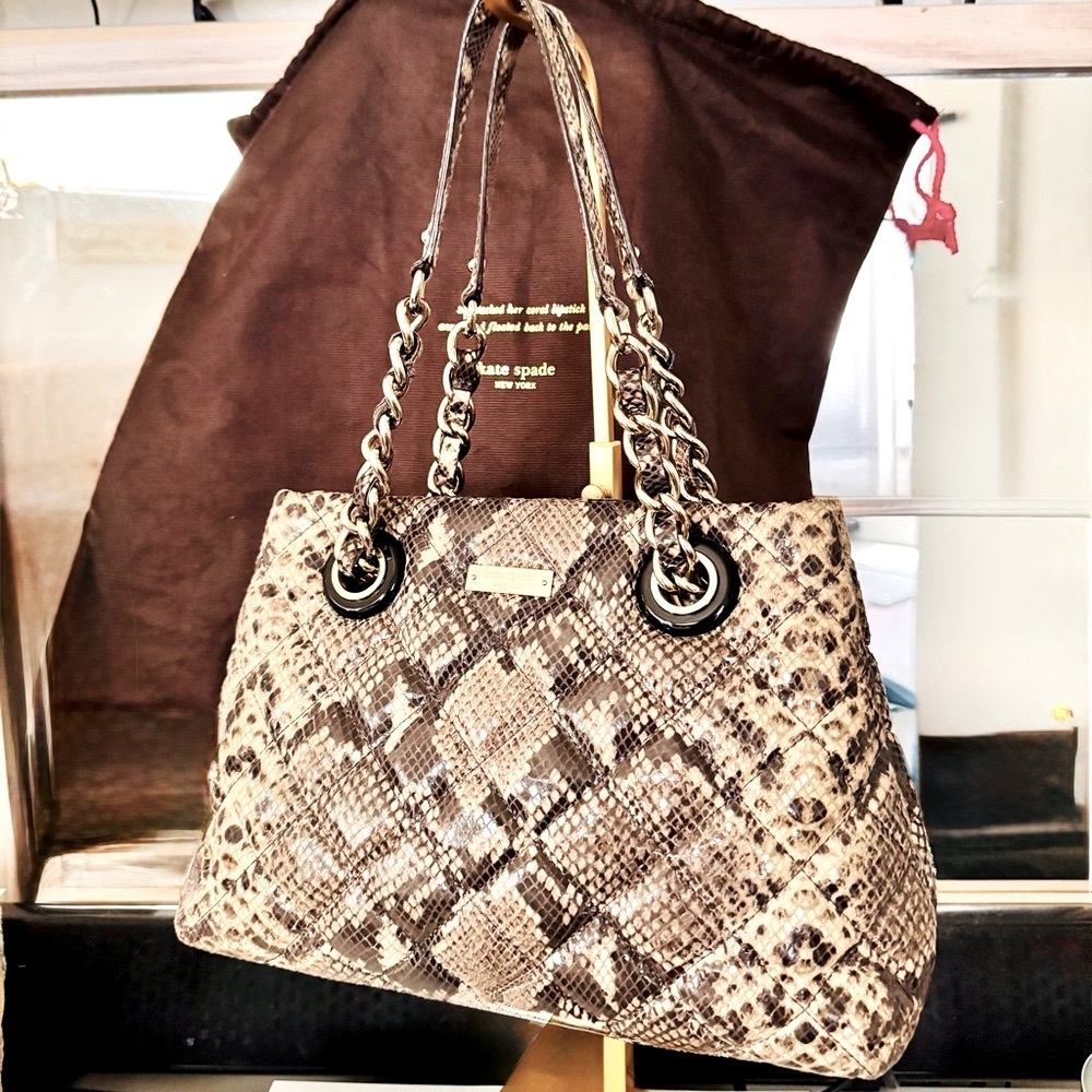 Kate Spade Quilted Maryanne Snakeskin embossed Handbag with dust bag EUC $378